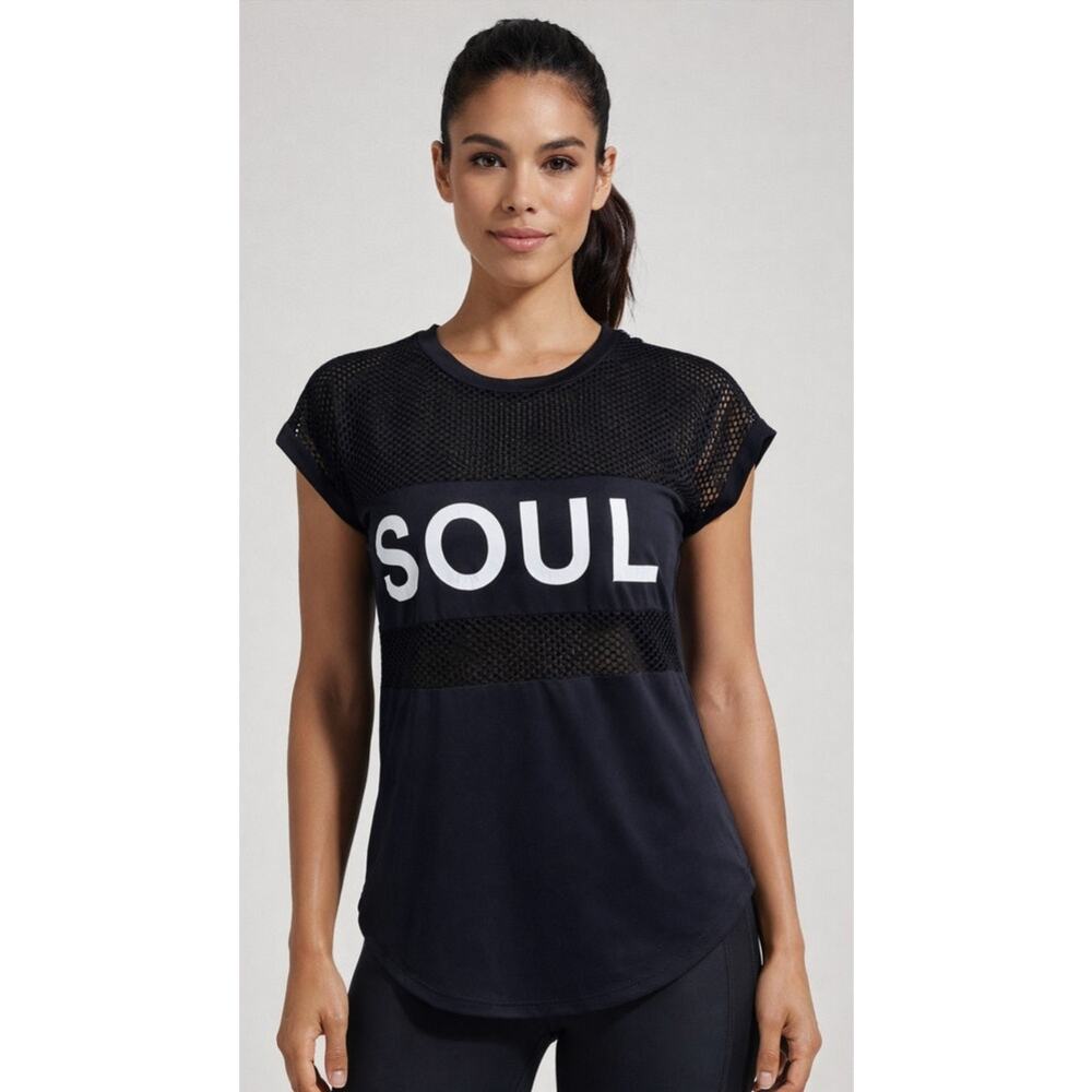 Soul Cycle Collab Lululemon Black Activewear Top Cap Sleeves Mesh Training SZ M